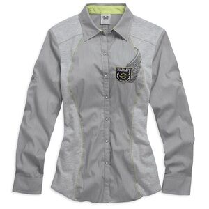 Harley-Davidson Ribbon Detail Knit and Woven Stripe Long Sleeve Shirt - XS